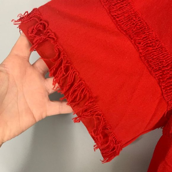 Zara Womens Red Fringe T-Shirt Shift Dress Size Large Cotton Pullover Crew Neck - Picture 5 of 12